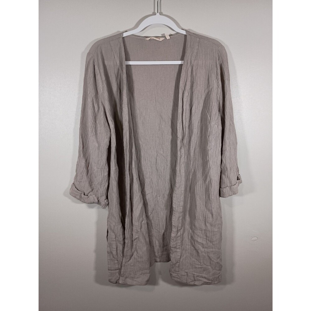 Soft Surroundings Womens Tan Open Front 3/4 Sleeve Cardigan Size Large Lagenlook